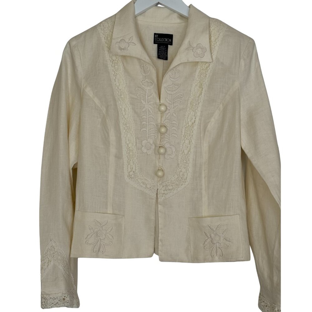NY Collection 100% Linen Embroidered Blazer – Size M